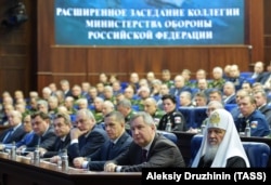 Московский патриарх Кирилл на заседании коллегии Министерства обороны России. Москва, 11 декабря 2015 года