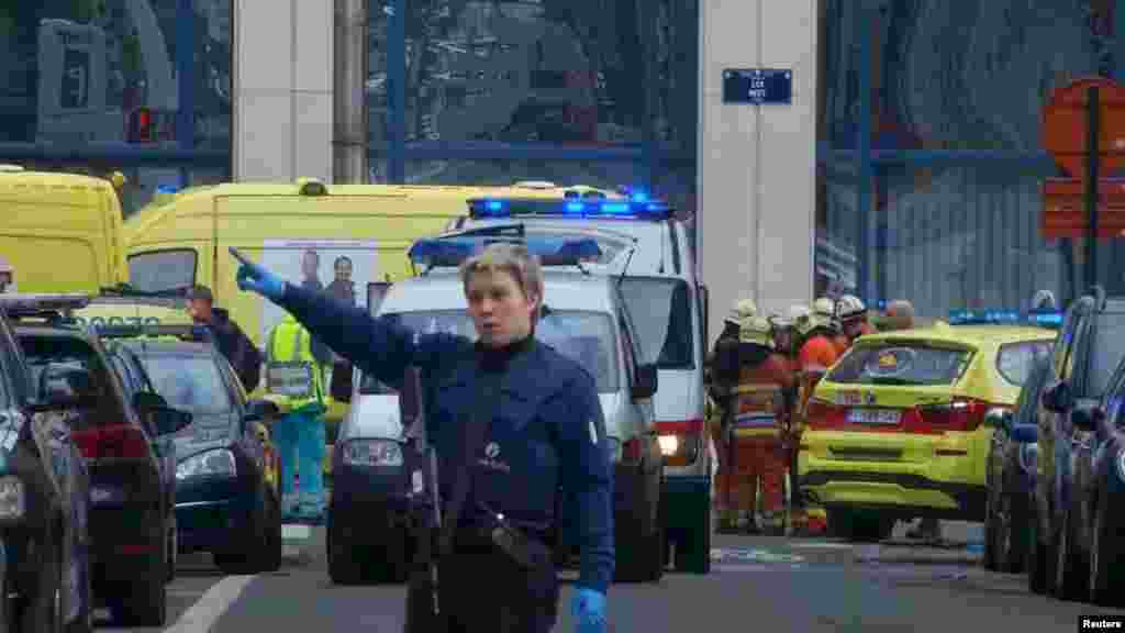 Police and emergency workers at the metro station.