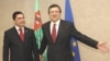 Turkmen President Gurbanguly Berdymukhammedov being welcomed to Brussels by the president of the European Commission, Jose Manuel Barroso. Do energy or human rights concerns come first?
