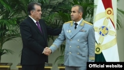 Tajik President Emomali Rahmon (left) with Prosecutor-General Yusuf Rahmon. “Apparently, Yusuf Rahmon, having become the president's in-law, has decided to push other people close to the head of state into the background,” one observer told RFE/RL’s Tajik Service.