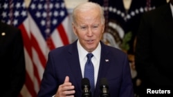 U.S. President Joe Biden speaks about continued support for Ukraine at the White House in Washington on January 25.