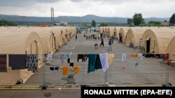 Evacuees from Afghanistan at the U.S. air base in Ramstein, Germany, on August 30.