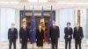 Președinta R. Moldova, Maia Sandu, și delegația română în frunte cu ministrul de externe Bogdan Aurescu (al doilea din dreapta)