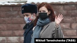 Kira Yarmysh arrives at a court hearing in Moscow in March.