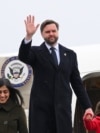 US Vice President JD Vance, US Second Lady Usha Vance, along with their children disembark from Air Force Two as they arrive at Heydar Aliyev International Airport in Baku, on February 10, 2026. (Photo by STRINGER / AFP)