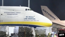 A video grab taken from video footage by News5 on August 5 shows the nose of a Ukrainian plane at the Leipzig-Halle airport after a drone loaded with explosives was found nearby.