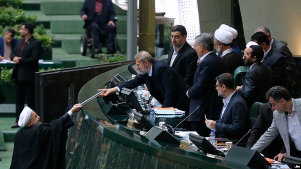 Iran's President Hassan Rouhani presenting his budget proposal in parliament, December 10, 2017