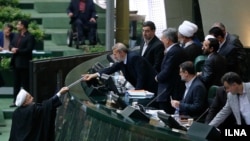 Iran's President Hassan Rouhani presenting his budget proposal in parliament, December 10, 2017