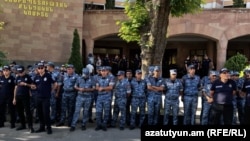 Armenia - Riot police are deployed outside the Investigative Committee headquarters in Yerevan, June 27, 2025.
