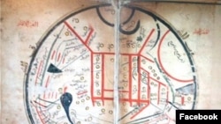 Теңир-Тоо, Ысык-Көл - дүйнө чордону. XI к. Махмуд Кашгари Барскани чийген картанын бөлүгү. 