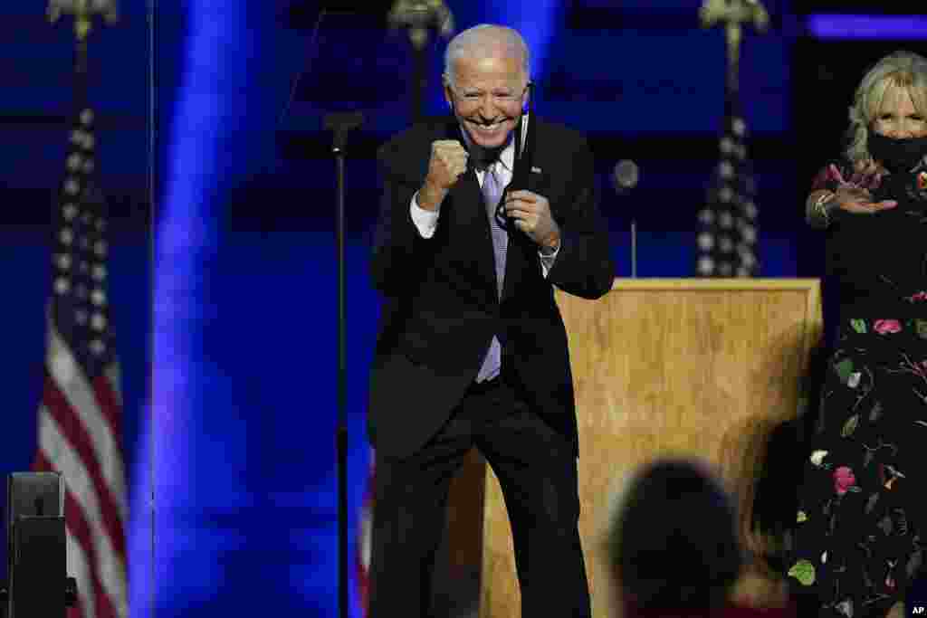 Joe Biden megválasztott elnök és felesége Delaware-ben, miután kihirdették győzelmét.