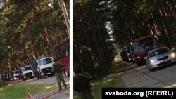 Автозаки едут в лагерь, оборудованный на месте ЛТП №3 в Слуцке, фото свидетелей