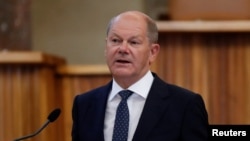 Olaf Scholz a prágai Károly Egyetemen mondott beszédet 2022. augusztus 29-én