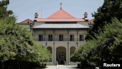 A recently restored building in the Afghan presidential palace in Kabul, July 11, 2014.