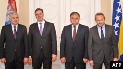 Premijer Srbije Aleksandar Vučić i članovi Predsjedništva BiH Dragan Čović, Mladen Ivanić i Bakir Izetbegović, u Sarajevu 13. maja 2015.