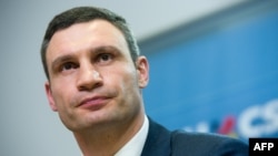 Ukraine opposition leader Vitali Klitschko addresses a press conference in Berlin on February 17.