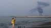 Iran -- A view of the Strait of Hormuz from the coast of Bandar Abbas, July 13, 2026.