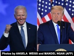 АҚШ президенттігіне кандидаттар - Джо Байден (сол жақта) мен Дональд Трамп (оң жақта).