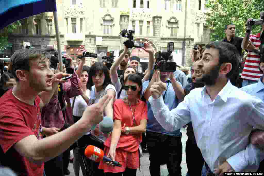 Orthodox antihomosexual activists confronted those taking part in the gay-pride rally.