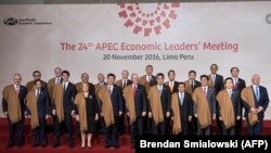 APEC leaders pose for a group photo.