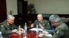 Armenia/Russia - Movses Hakobian (C), chief of the Armenian army’s General Staff, meets with Yevgeny Bulavintsev (L), Russia's military attache in Armenia, Yerevan, 20Oct2016.