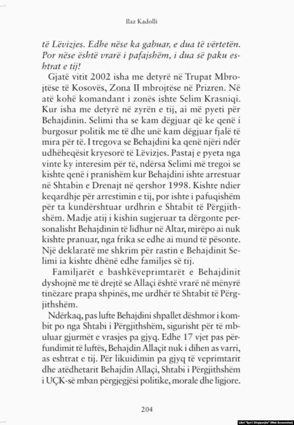 Kapitulli lidhur me zhdukjen e Behajdin Allaqit në librin "Syri i Shqiponjës" nga Ilaz Kadolli.