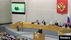 Новият руски премиер Михаил Машустин говори пред депутатите от Държавната дума
