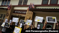 Amnesty International activists protest the death penalty in Bangkok, Thailand in 2018.