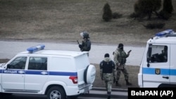 Beloruske bezbednosne snage u akciji suzbijanja protesta u Minsku, 25. mart 2021. 