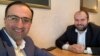 Armenia - Health Minister Arsen Torosian (L) takes a selfie with Environment Minister Erik Grigorian at a smoke-free restaurant in Yerevan, February 7, 2019.