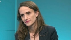 Romanian Foreign Minister Oana Toiu in RFE/RL's Bucharest studio on October 30. 