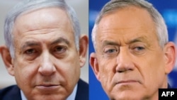 Guvernul de uniune națională va fi condus timp de 18 luni de Netanyahu (stânga), urmat de Gantz (drepta)