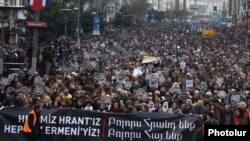 Turkey - Thousands of people rally in Istanbul on the the fifth anniversary of ethnic Armenian journalist Hrant Dink’s assassination, 19Jan2012.