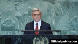 United Nations - Armenian President Serzh Sarkisian addresses a UN General Assembly session in New York, 23Sep2011.