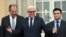 Russian Foreign Minister Sergei Lavrov (left), German Foreign Minister Frank-Walter Steinmeier (center), and Ukrainian Foreign Minister Pavlo Klimkin pose outside Villa Borsig in Berlin on November 6.