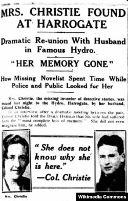 Aqata Kristinin itdikdən sonra tapılması haqda qəzet məqaləsi, 1926