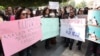 Armenia - Young women protest against government plans to cut maternity benefits, Yerevan, 23Oct2014.