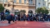 Protesters in Novi Sad leave "red messages" representing blood on December 1 as they demand authorities responsible for the deadly railway station accident to be held accountable.