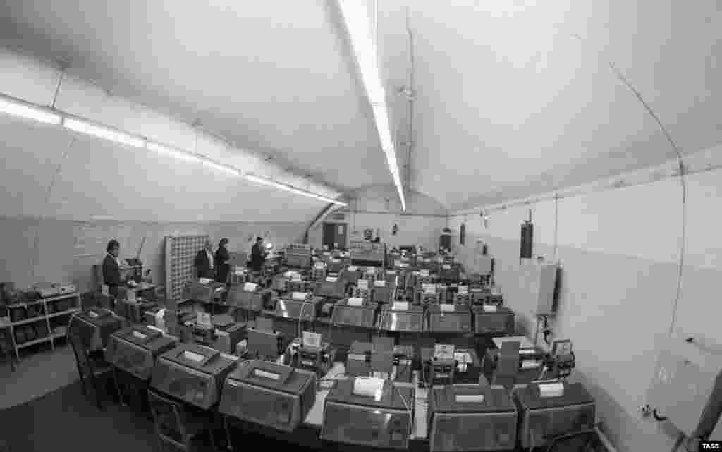 TASS built an underground operations room so the agency could function in the event of an emergency. It was situated 50 meters underground and is pictured here in 1959.