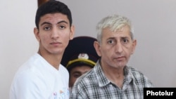 Armenia - Activist Shant Harutiunian and his 15-year-old son Shahen stand trial on what they consider politically motivated charges, Yerevan, 8Sep2014.