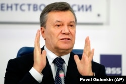 Former Ukrainian President Viktor Yanukovych at a press conference in Moscow on March 2, 2018.