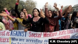 Members of the Pakistani transgender community stage a protest against their persecution in the eastern Pakistani city of Lahore on March 12.