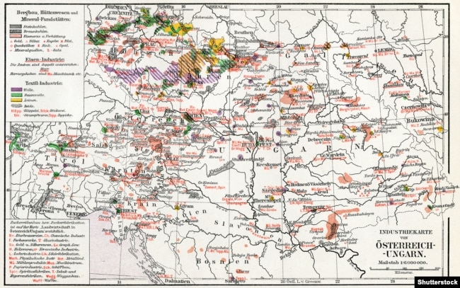 Індустріальна мапа Австро-Угорської монархії, 1910 рік