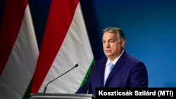 Orbán Viktor a kormányinfón Budapesten, 2021. június 10-én