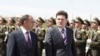 Armenia -- Defense Minister Seyran Ohanian (L) and his visiting Georgian counterpart, Bacho Akhalaia, inspect a military honor guard before talks in Yerevan, 18Apr2011.