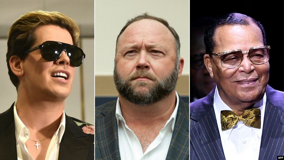 Zabranjeni Milo Yiannopoulos, Alex Jones i Louis Farrakhan
