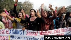 Members of the Pakistani transgender community stage a protest in Lahore in March 2018.