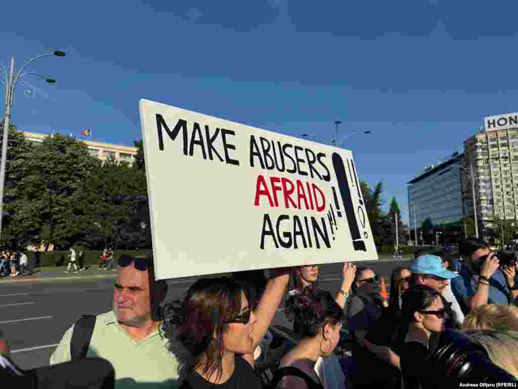 An English-language sign at the protest.