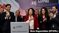 Саломе Зурабишвили на брифинге в избирательном штабе