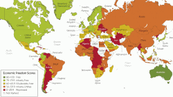 Карта индекса свободы экономики, составленного Heritage Foundation и изданием The Wall Street Journal.